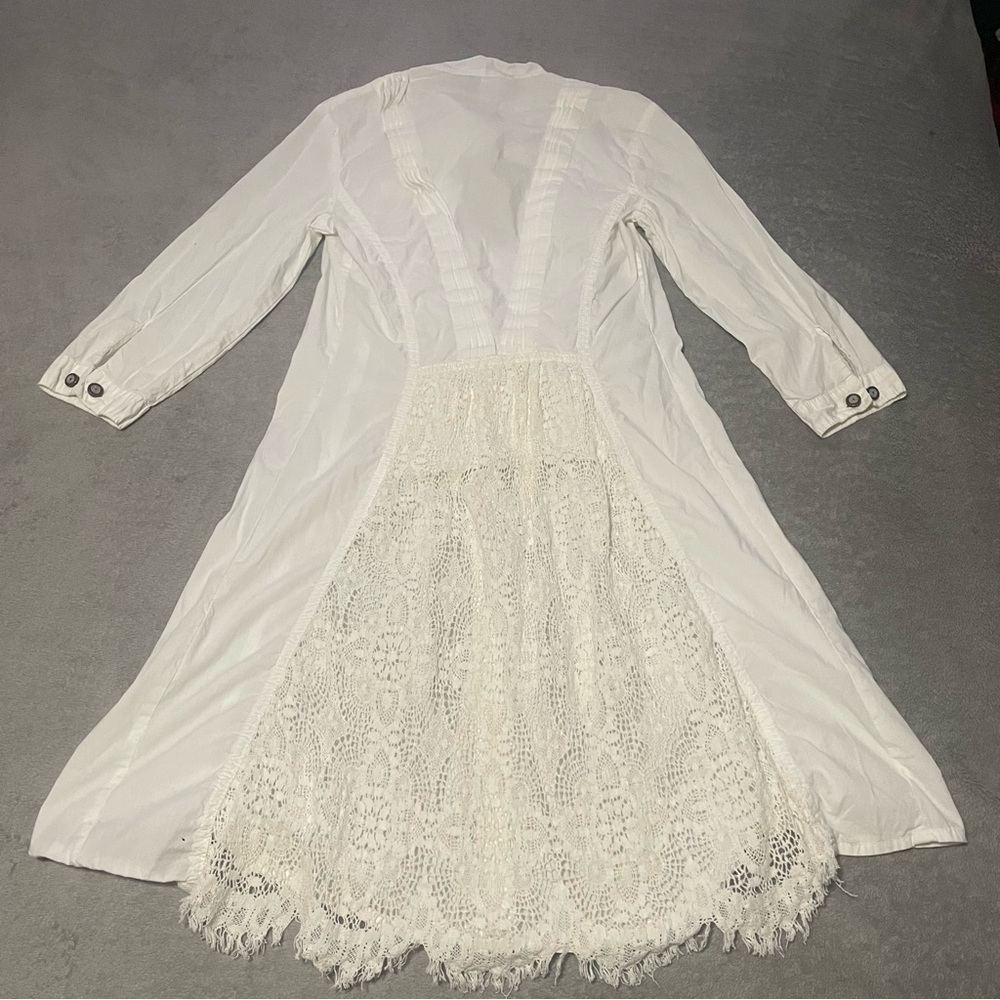XCVI White Button-Front Lace Inset
Tunic Dress size XS Boho Lagenlook NWT